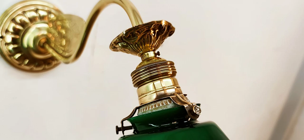 Brass and green glass wall light, 1930s 4