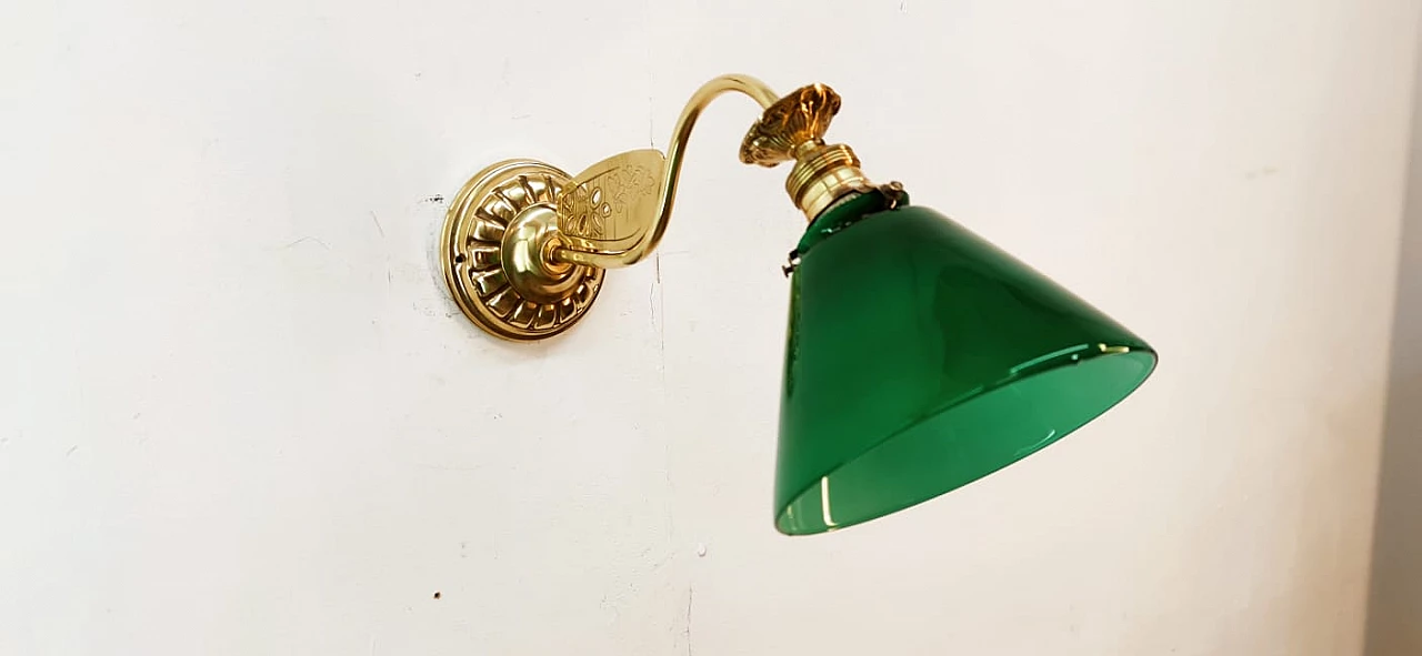 Brass and green glass wall light, 1930s 5