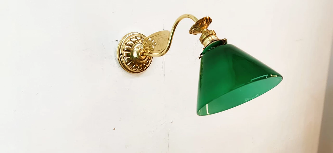 Brass and green glass wall light, 1930s 6