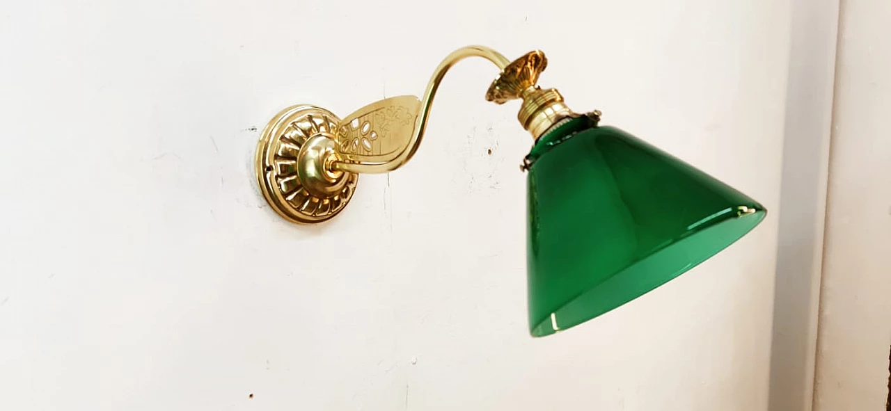 Brass and green glass wall light, 1930s 7