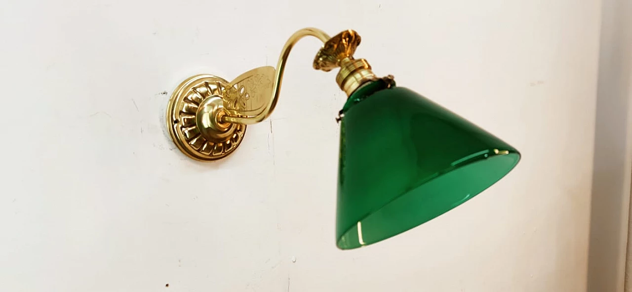 Brass and green glass wall light, 1930s 10