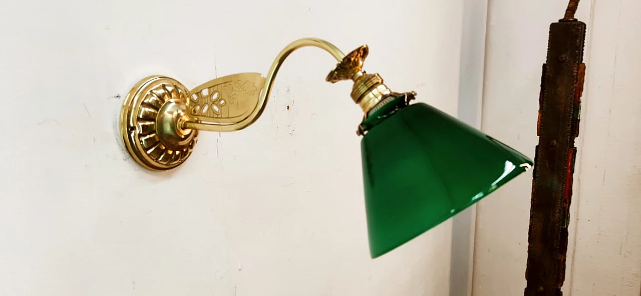 Brass and green glass wall light, 1930s 11