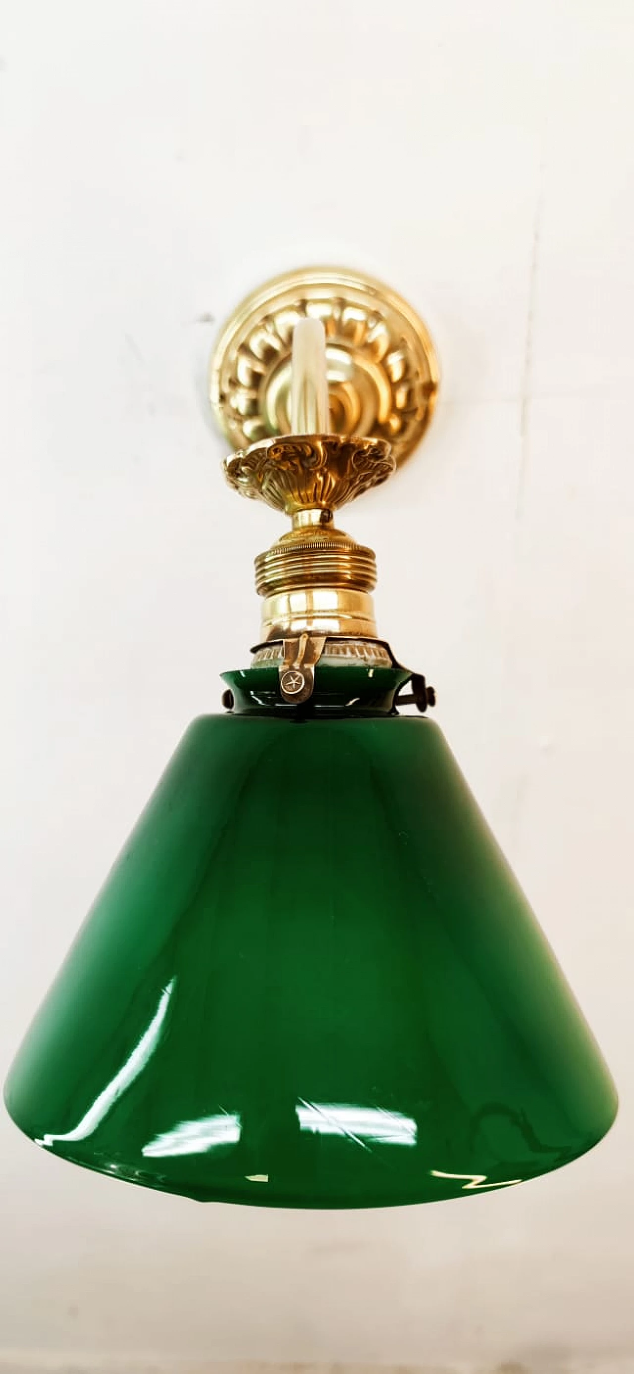 Brass and green glass wall light, 1930s 13