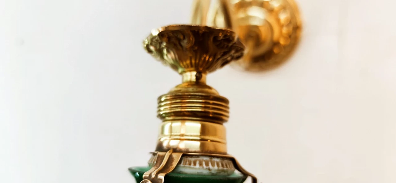 Brass and green glass wall light, 1930s 16