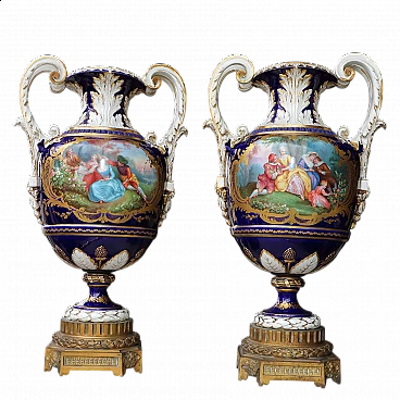 Pair of polychrome porcelain and gilded bronze vases, 19th century