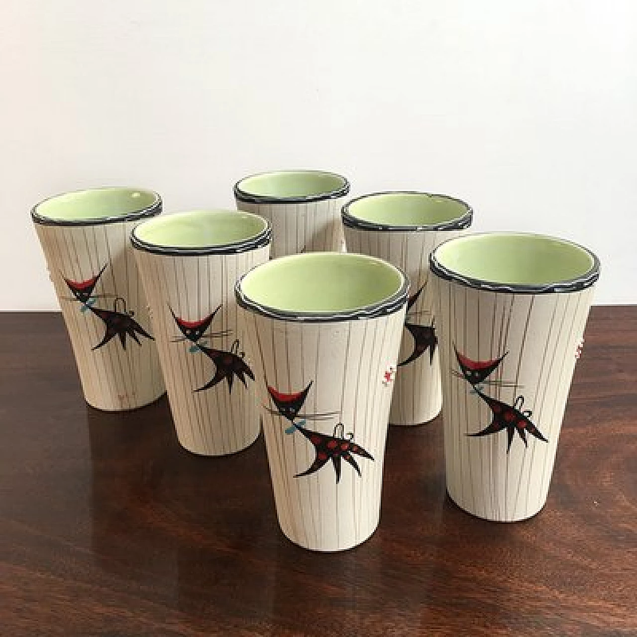 6 Painted ceramic glasses by Cama Deruta, 1950s 1