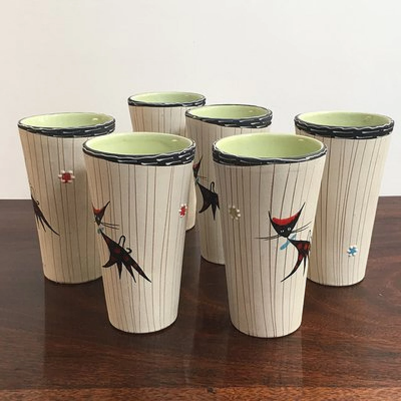 6 Painted ceramic glasses by Cama Deruta, 1950s 6