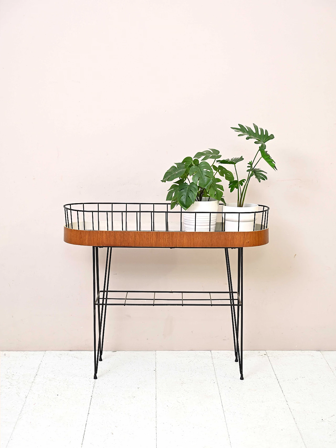 Scandinavian planter in curved teak and metal, 1960s 1