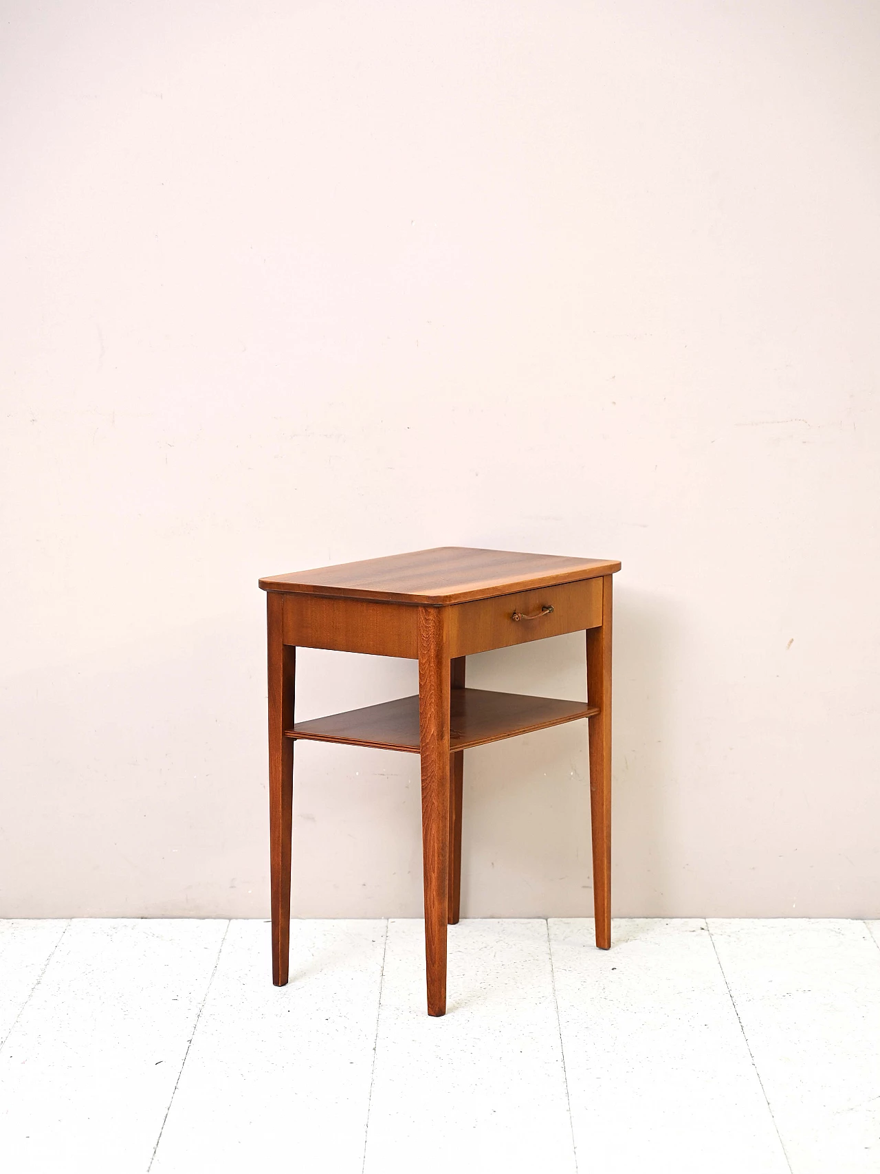 Wooden bedside table with tapered legs and rounded corners, 1960s 4