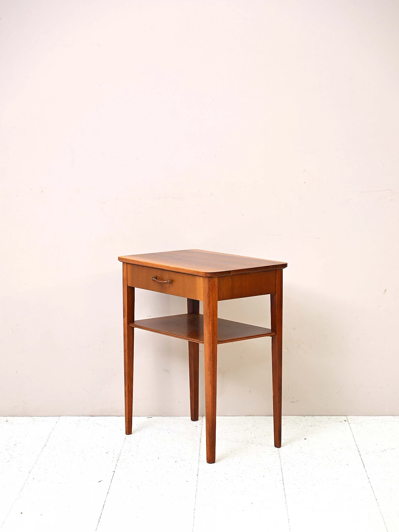 Wooden bedside table with tapered legs and rounded corners, 1960s 5