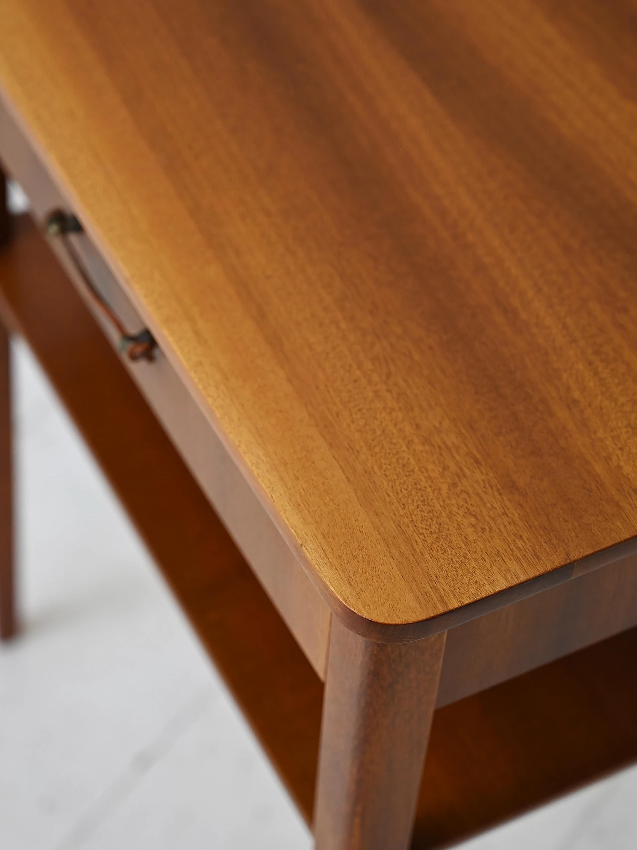 Wooden bedside table with tapered legs and rounded corners, 1960s 6