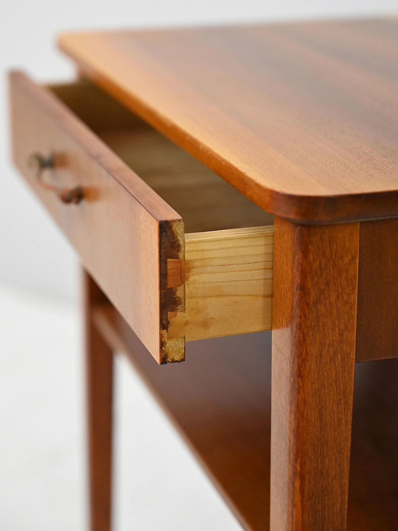 Wooden bedside table with tapered legs and rounded corners, 1960s 7