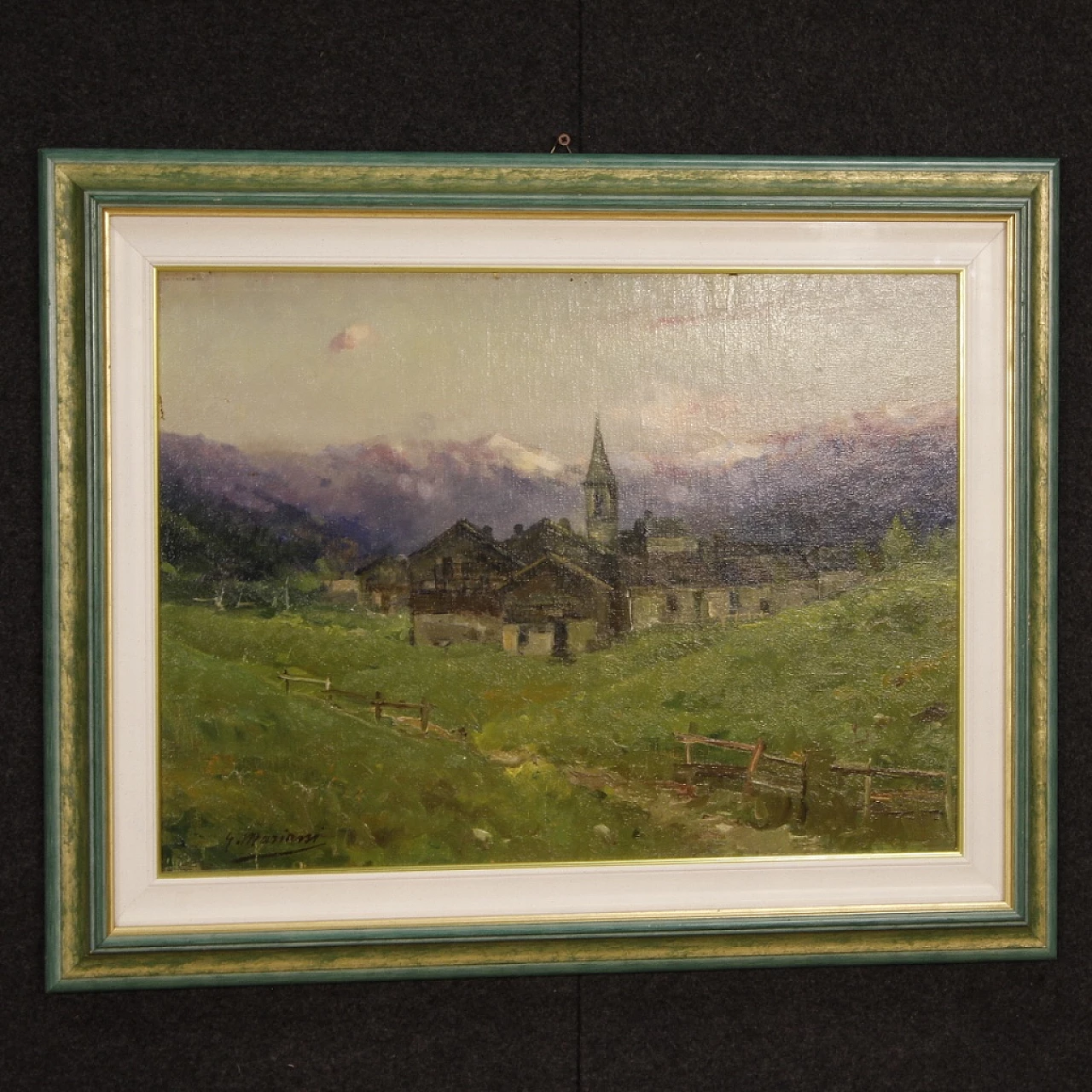 Gregorio Mariani, mountain village view, oil painting on masonite, late 19th century 1