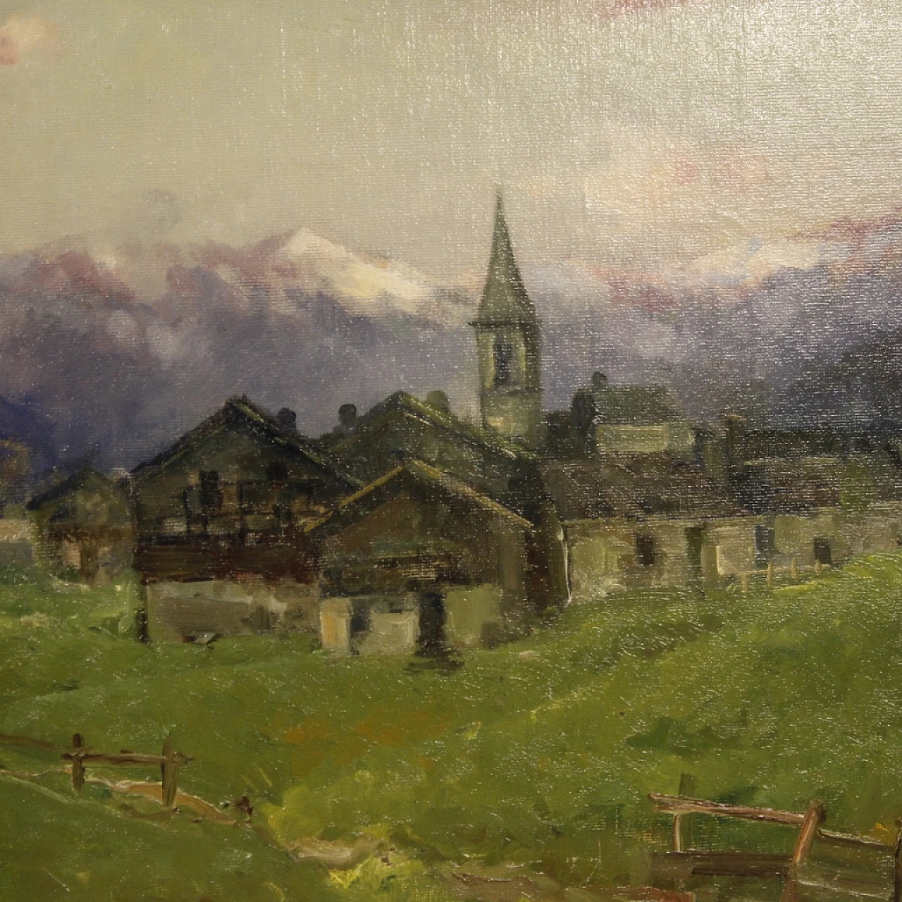 Gregorio Mariani, mountain village view, oil painting on masonite, late 19th century 2