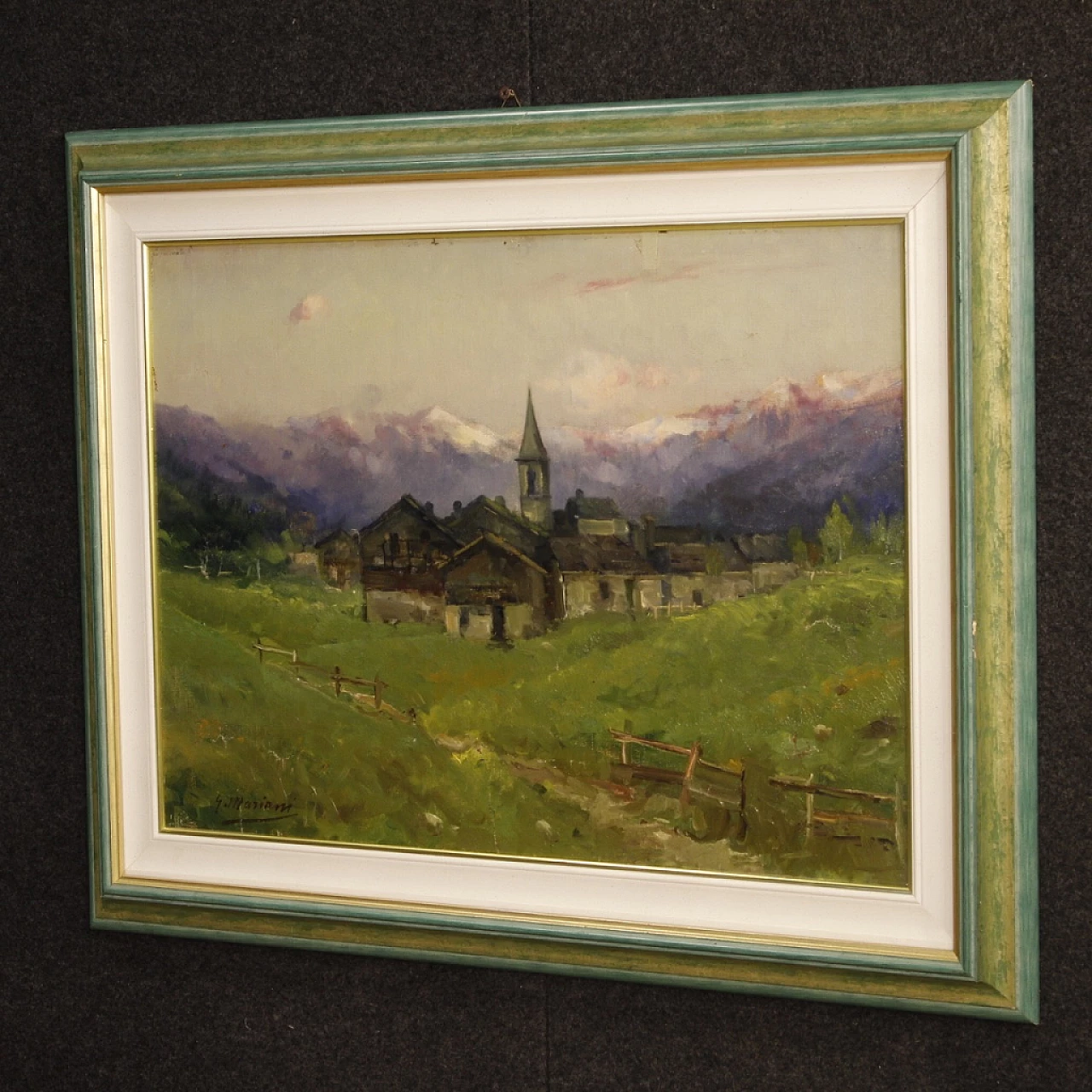 Gregorio Mariani, mountain village view, oil painting on masonite, late 19th century 6