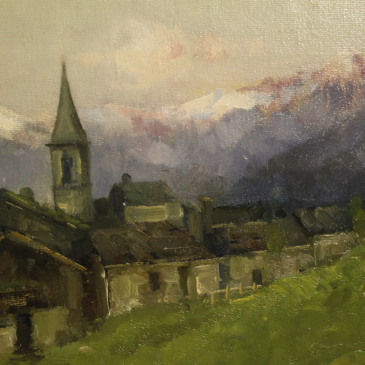 Gregorio Mariani, mountain village view, oil painting on masonite, late 19th century 7