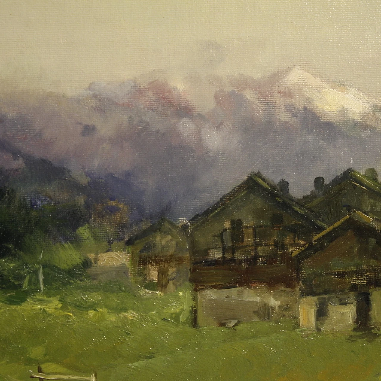 Gregorio Mariani, mountain village view, oil painting on masonite, late 19th century 8