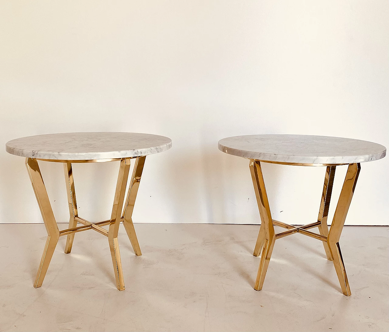 Pair of brass coffee tables with Carrara marble top, 1960s 1