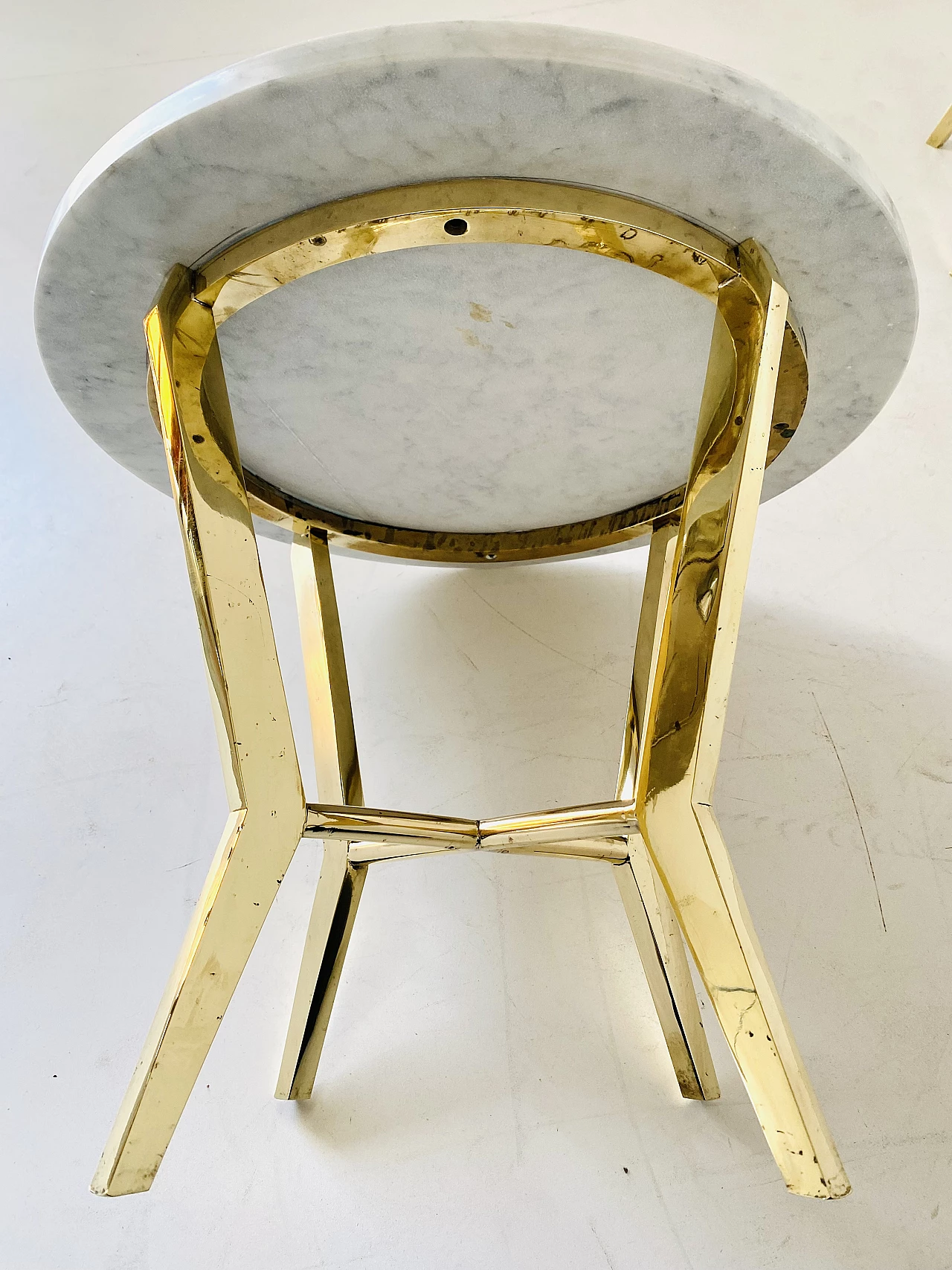 Pair of brass coffee tables with Carrara marble top, 1960s 6