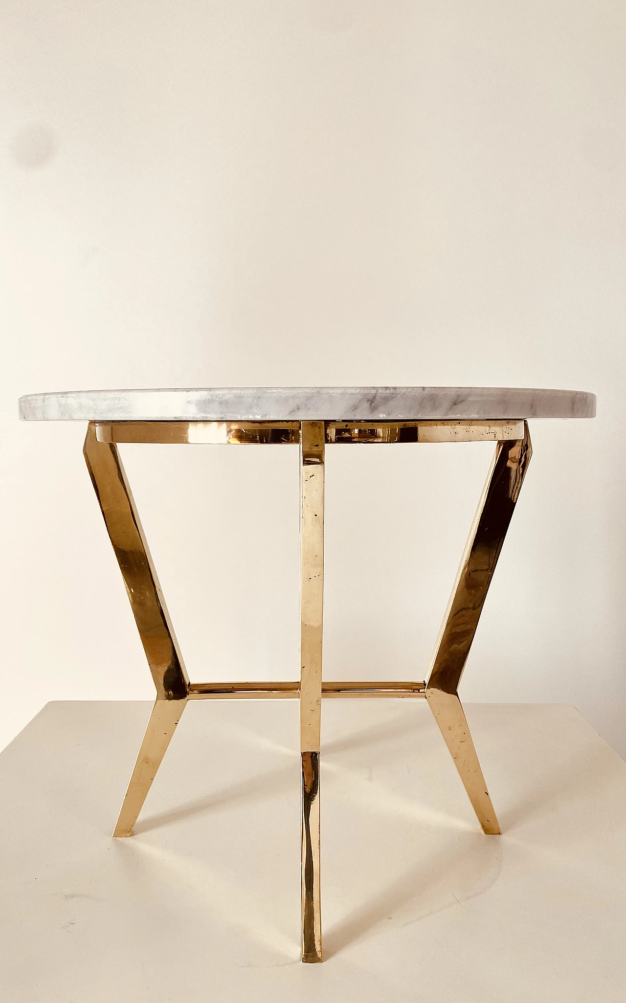 Pair of brass coffee tables with Carrara marble top, 1960s 9