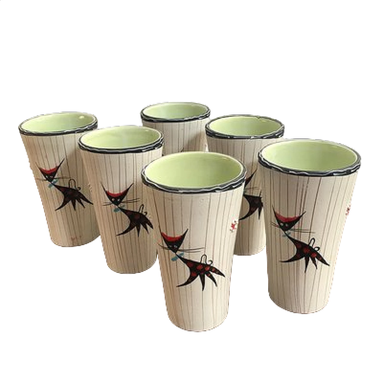 6 Painted ceramic glasses by Cama Deruta, 1950s 13