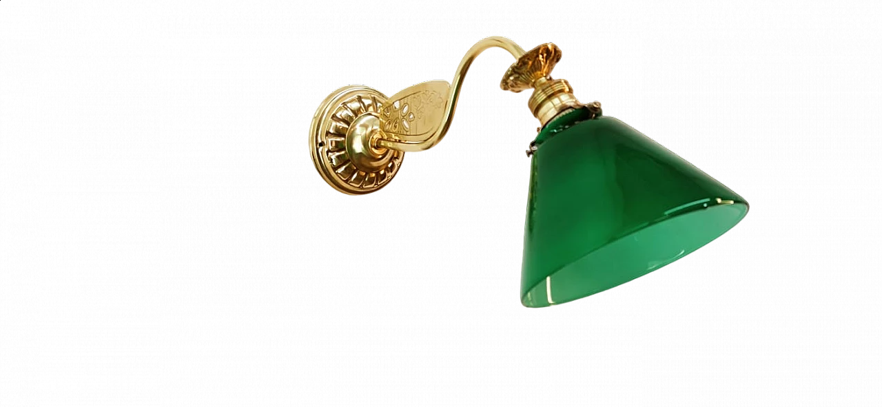 Brass and green glass wall light, 1930s 20