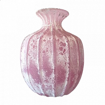 Pink scavo glass vase by Seguso, 1950s