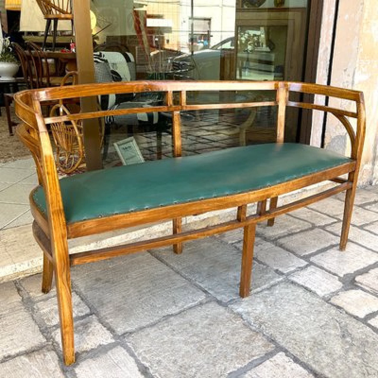 Walnut and green skai sofa, 1930s 2