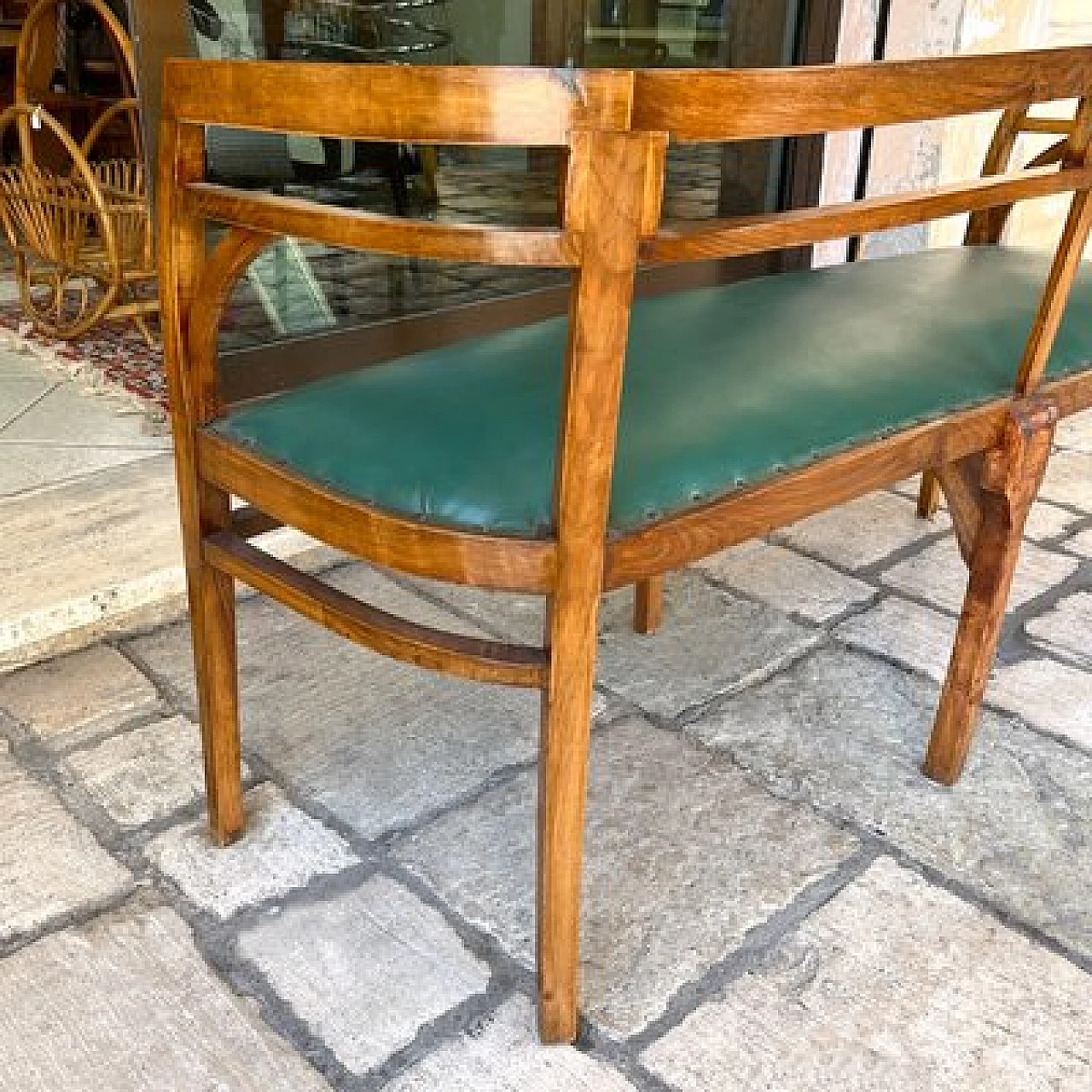 Walnut and green skai sofa, 1930s 6