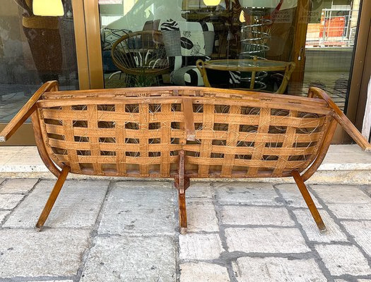 Walnut and green skai sofa, 1930s 7