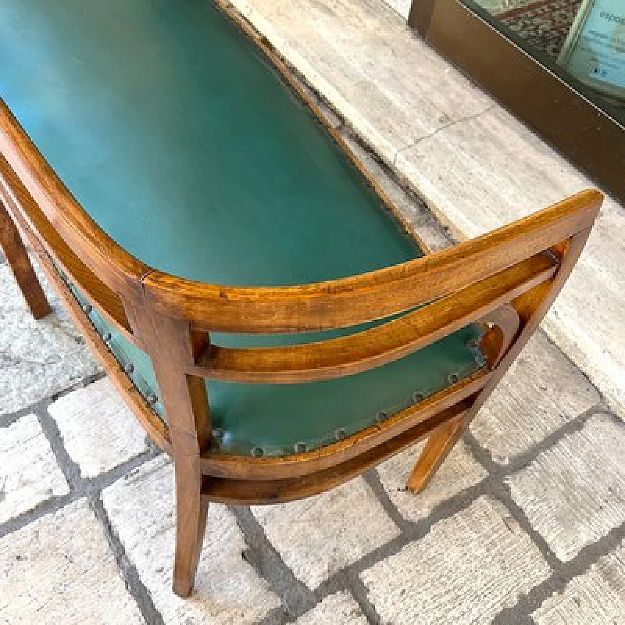 Walnut and green skai sofa, 1930s 12