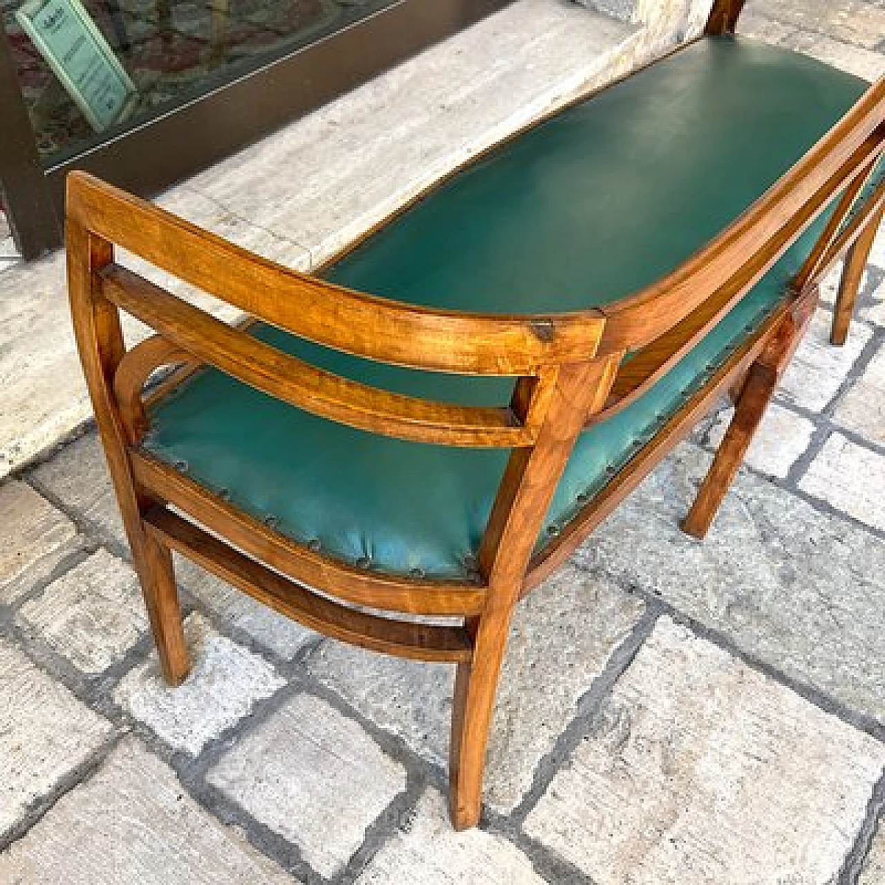 Walnut and green skai sofa, 1930s 13