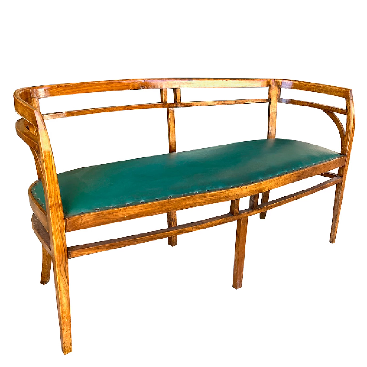 Walnut and green skai sofa, 1930s 16