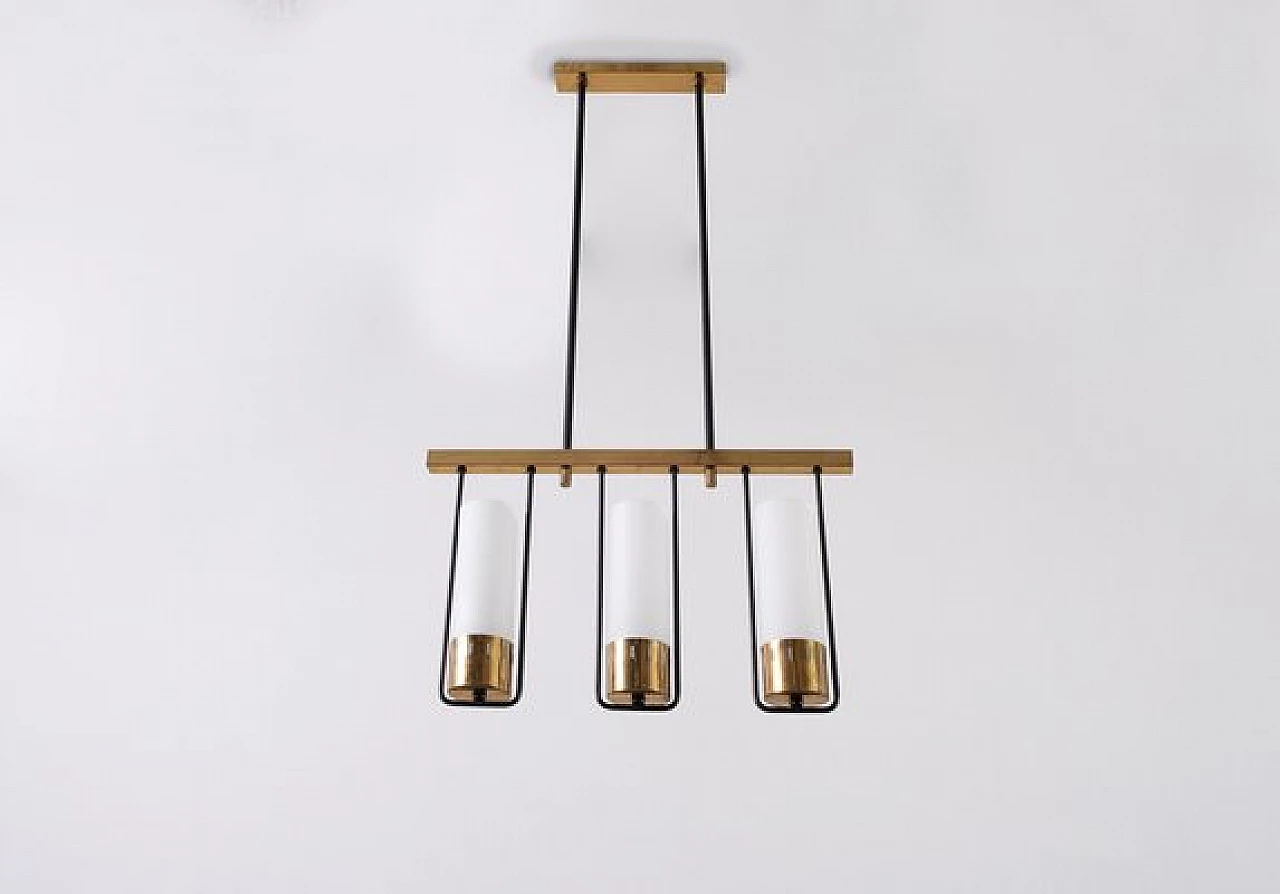 Brass and opaline glass ceiling lamp, 1950s 1