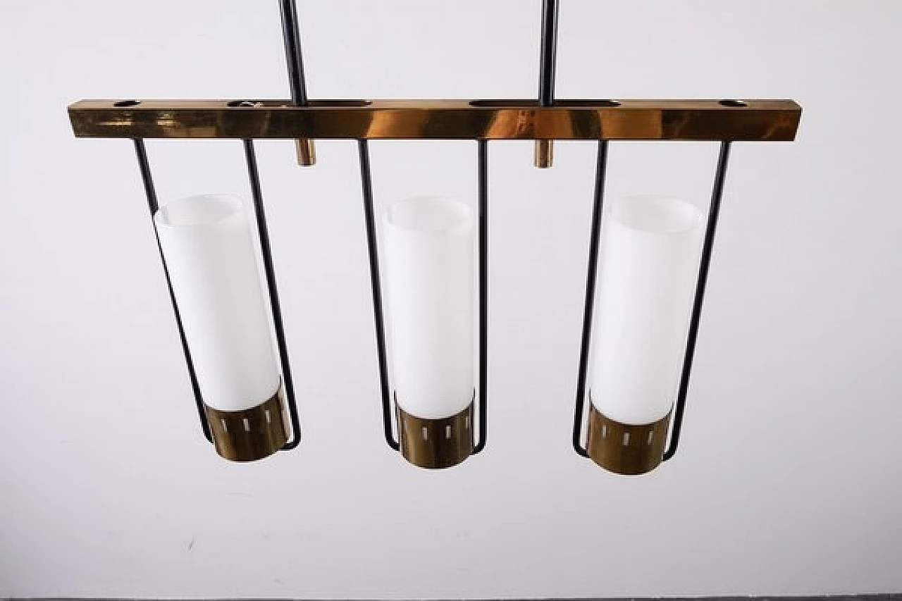 Brass and opaline glass ceiling lamp, 1950s 4