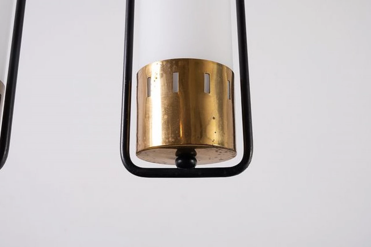 Brass and opaline glass ceiling lamp, 1950s 6