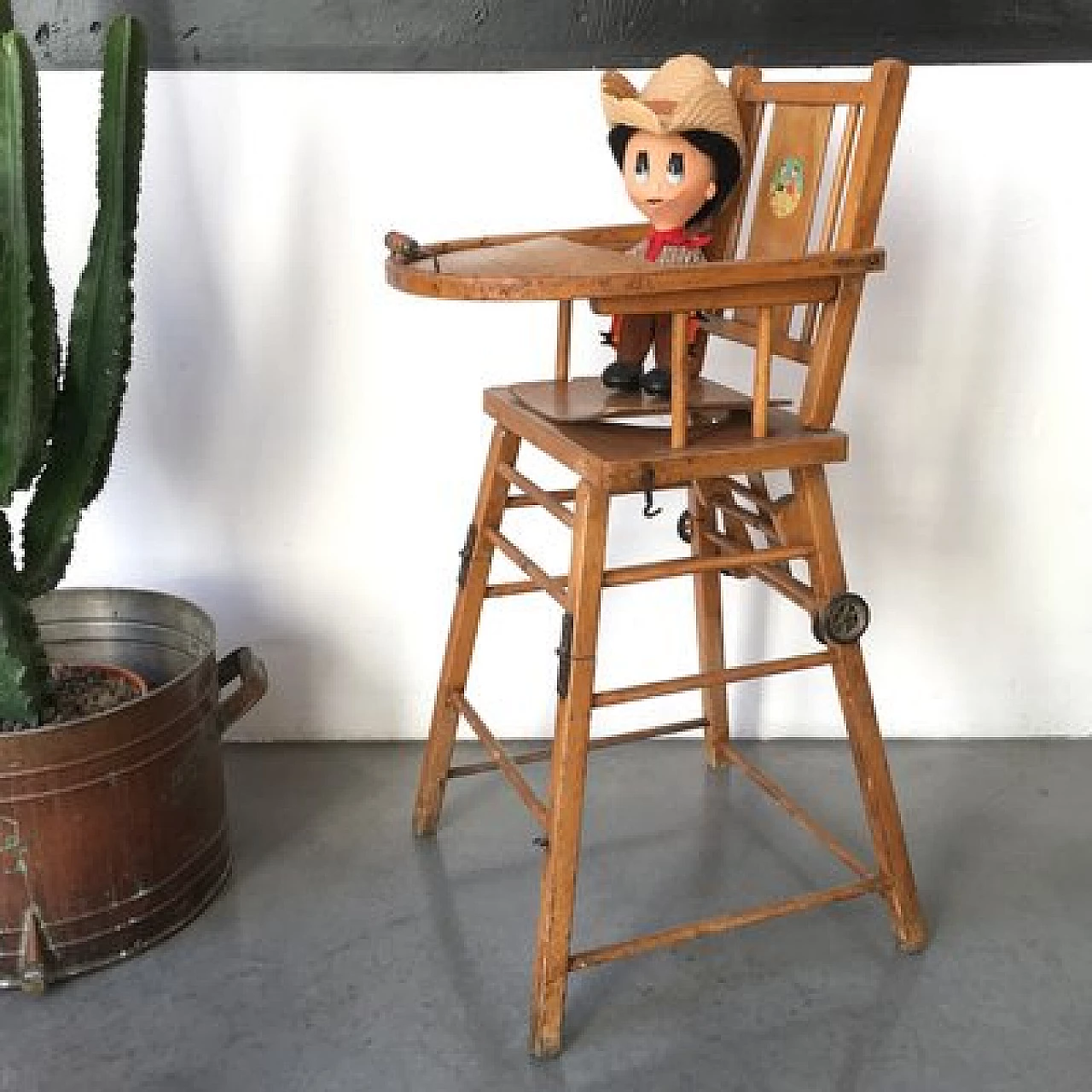 Wooden child's high chair, 1960s 2