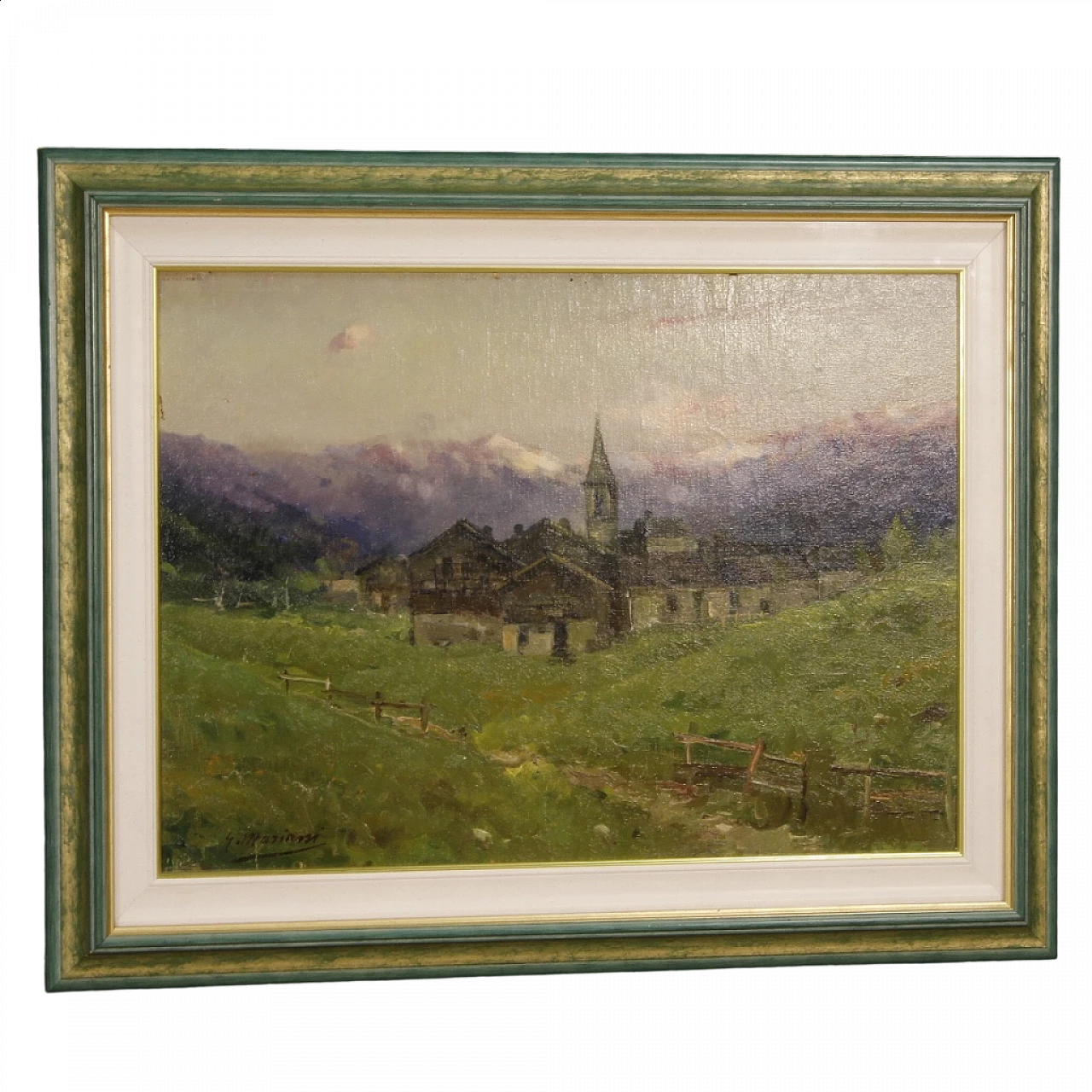 Gregorio Mariani, mountain village view, oil painting on masonite, late 19th century 13