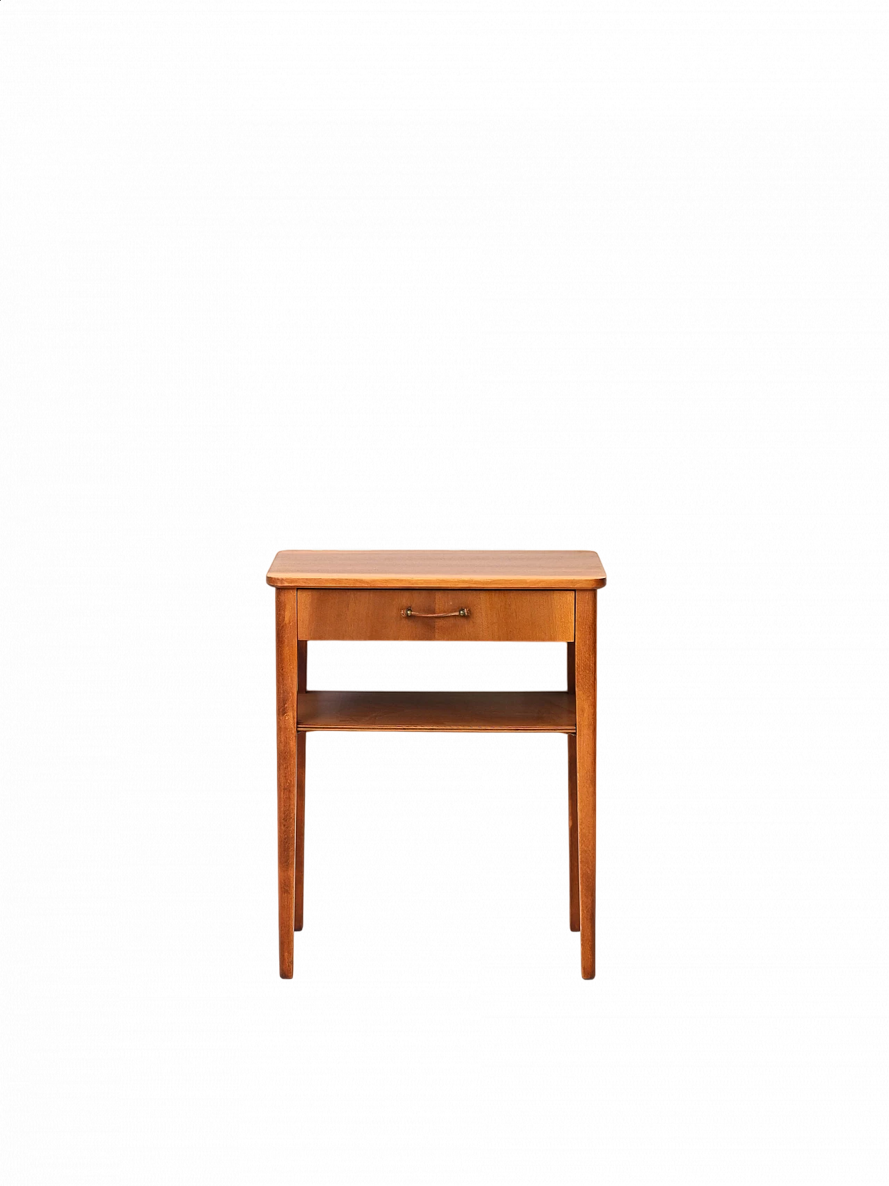 Wooden bedside table with tapered legs and rounded corners, 1960s 11