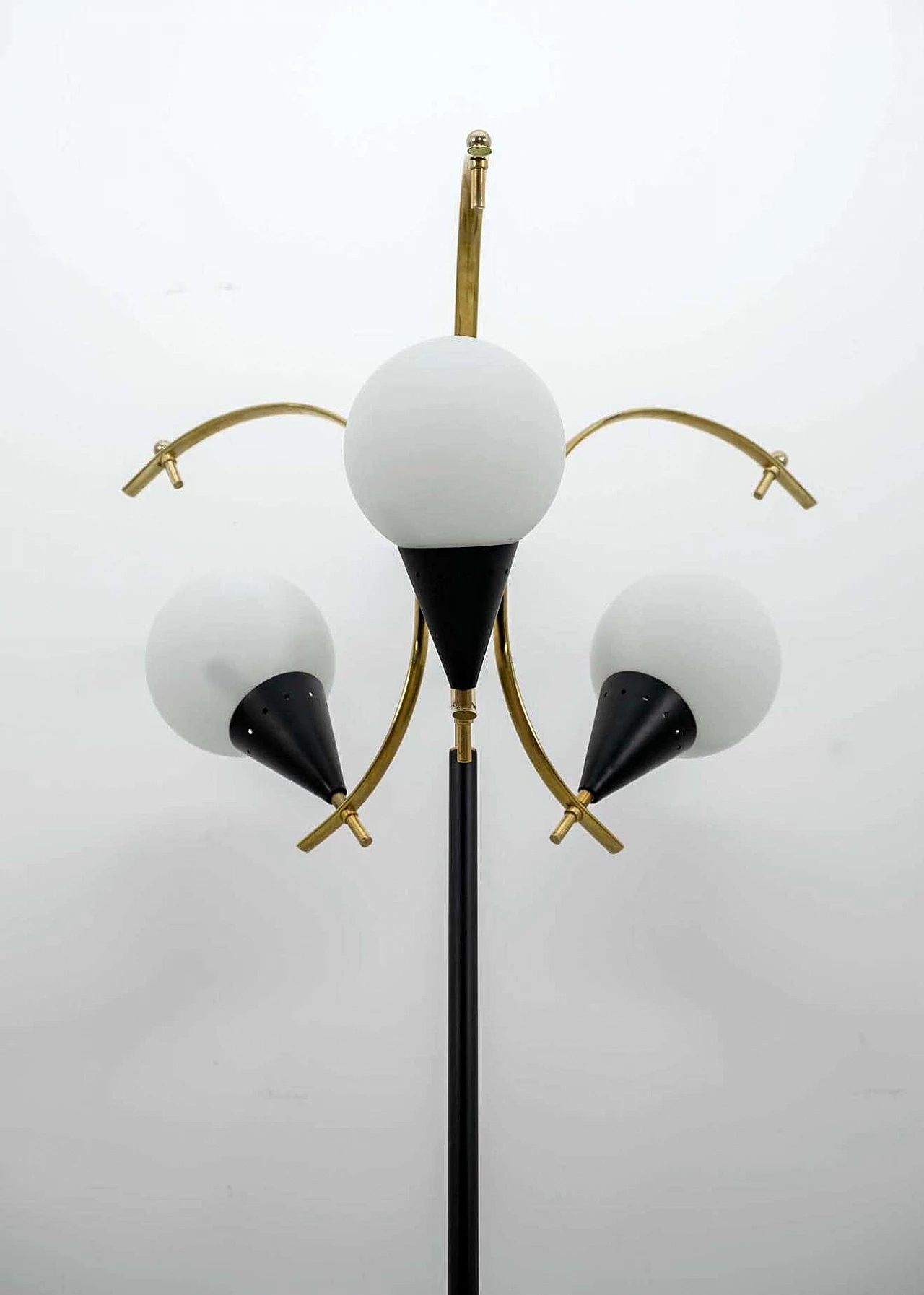 Brass and opaline glass floor lamp by Stilnovo, 1950s 7