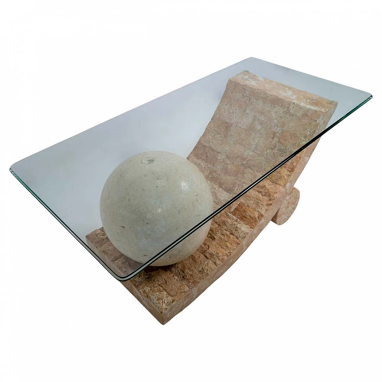 Mactan stone coffee table with glass top by Magnussen Ponte, 1980s 1