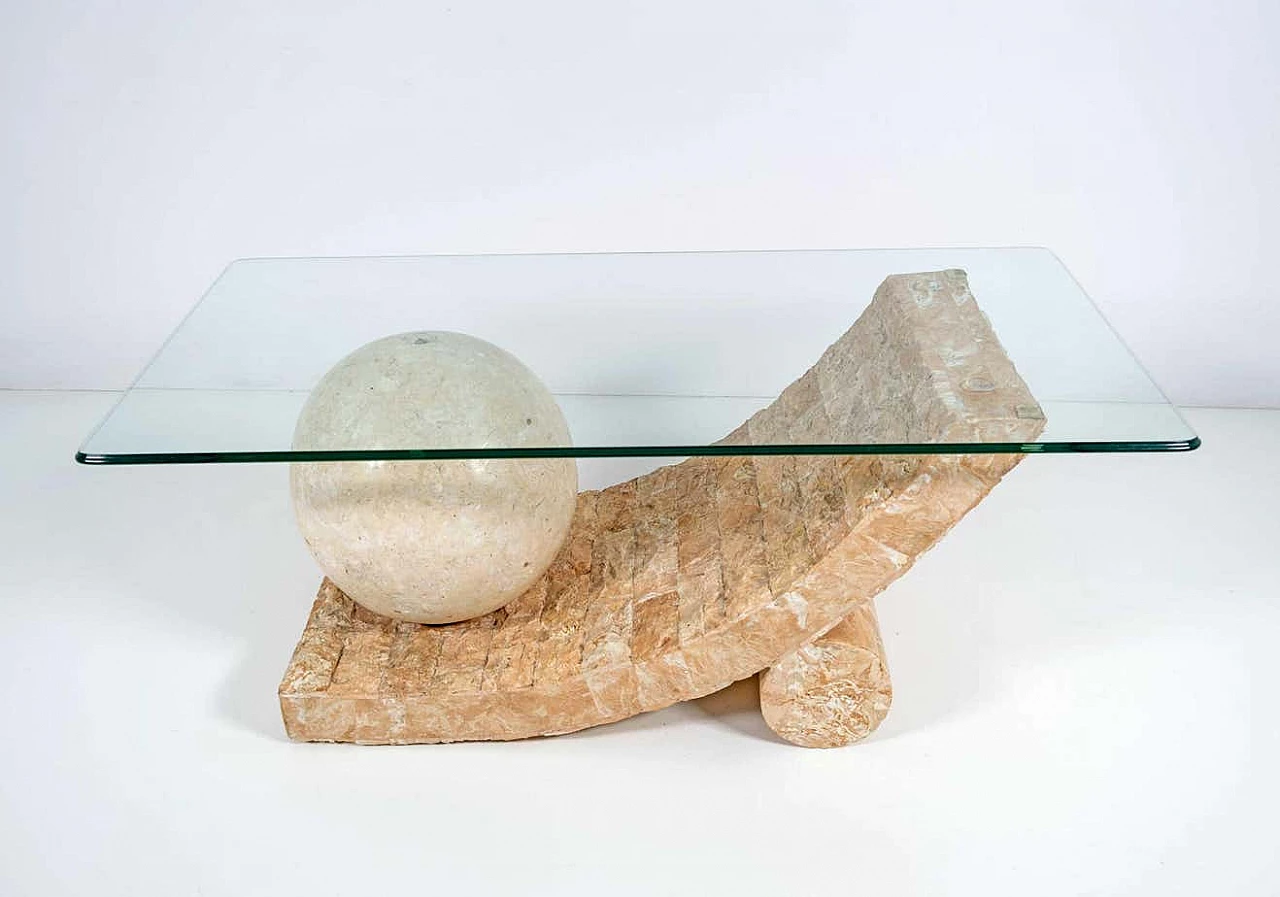 Mactan stone coffee table with glass top by Magnussen Ponte, 1980s 2