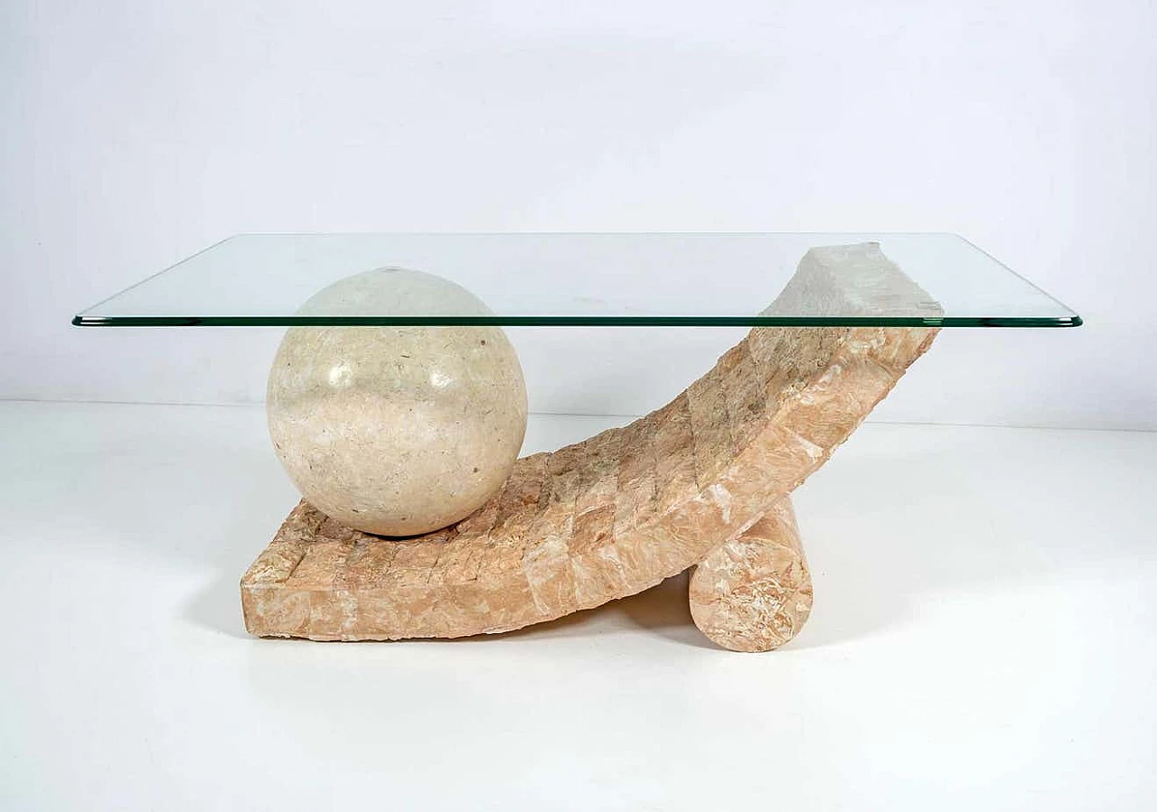 Mactan stone coffee table with glass top by Magnussen Ponte, 1980s 3