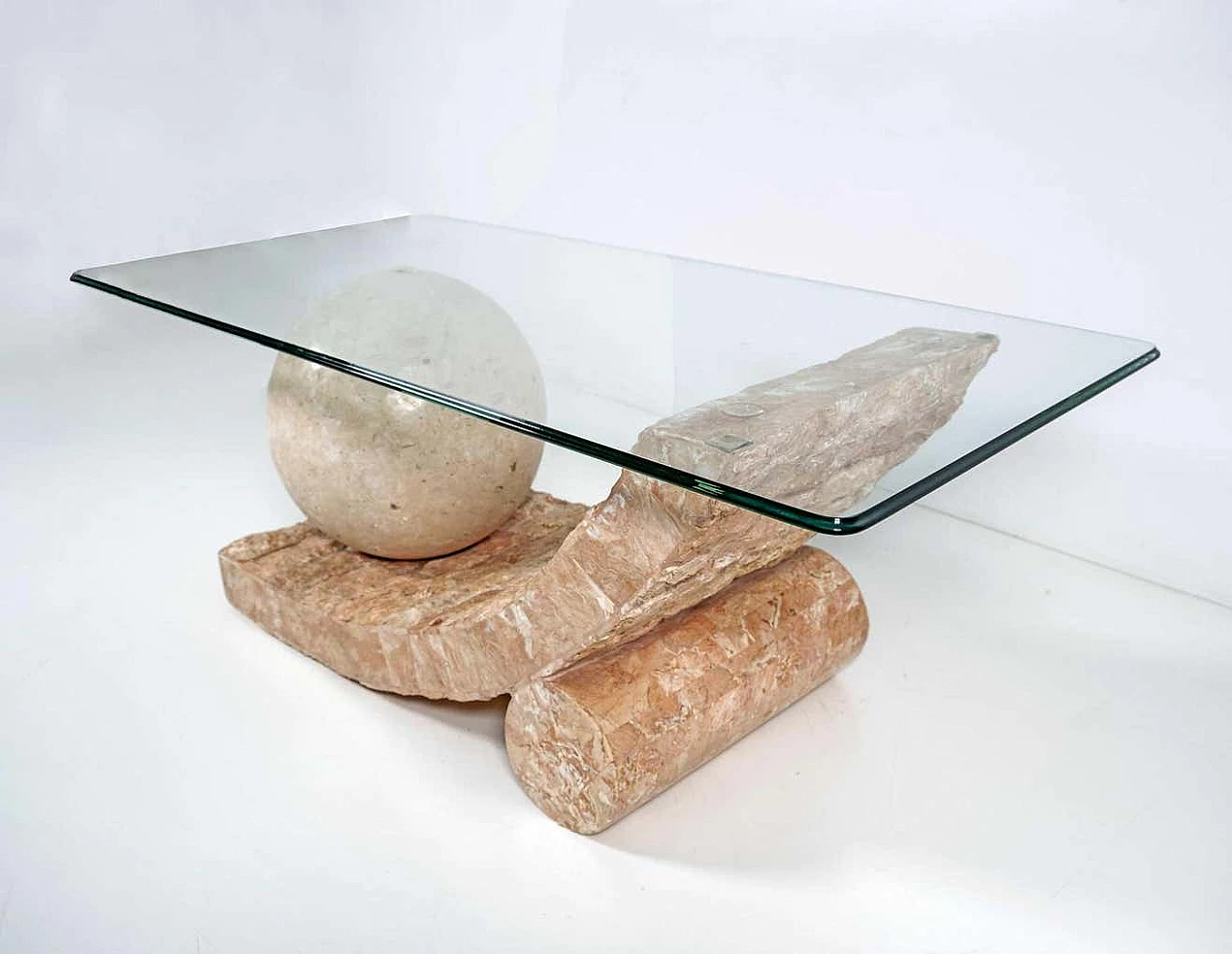 Mactan stone coffee table with glass top by Magnussen Ponte, 1980s 4