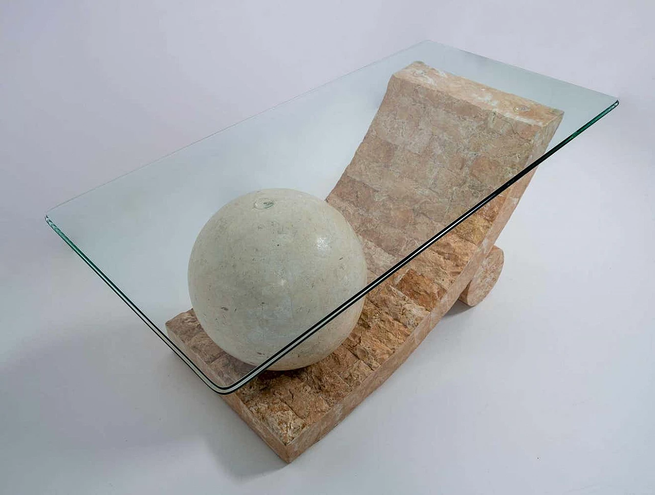 Mactan stone coffee table with glass top by Magnussen Ponte, 1980s 7