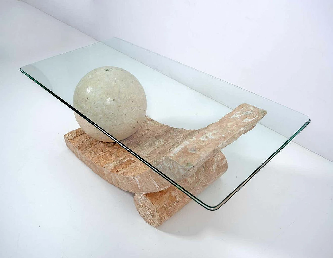 Mactan stone coffee table with glass top by Magnussen Ponte, 1980s 8