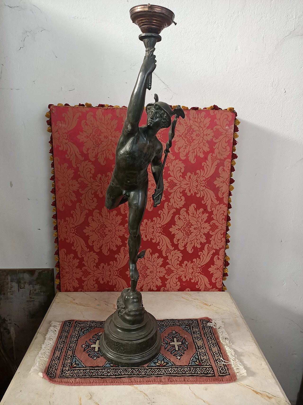 Bronze Hermes sculpture with lamp, 19th century 2