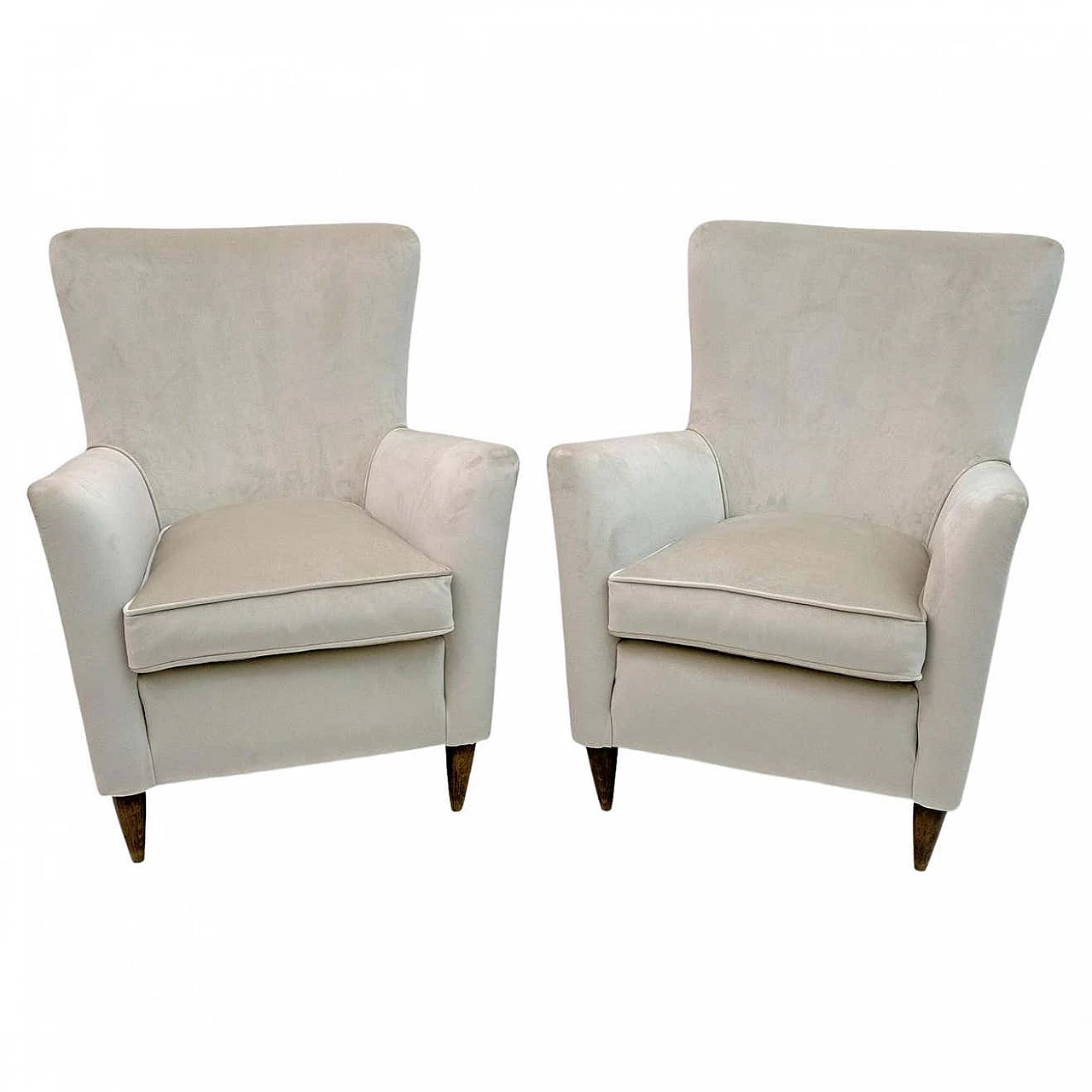 Pair of ivory velvet armchairs attributed to Gio Ponti for ISA Bergamo, 1950s 14