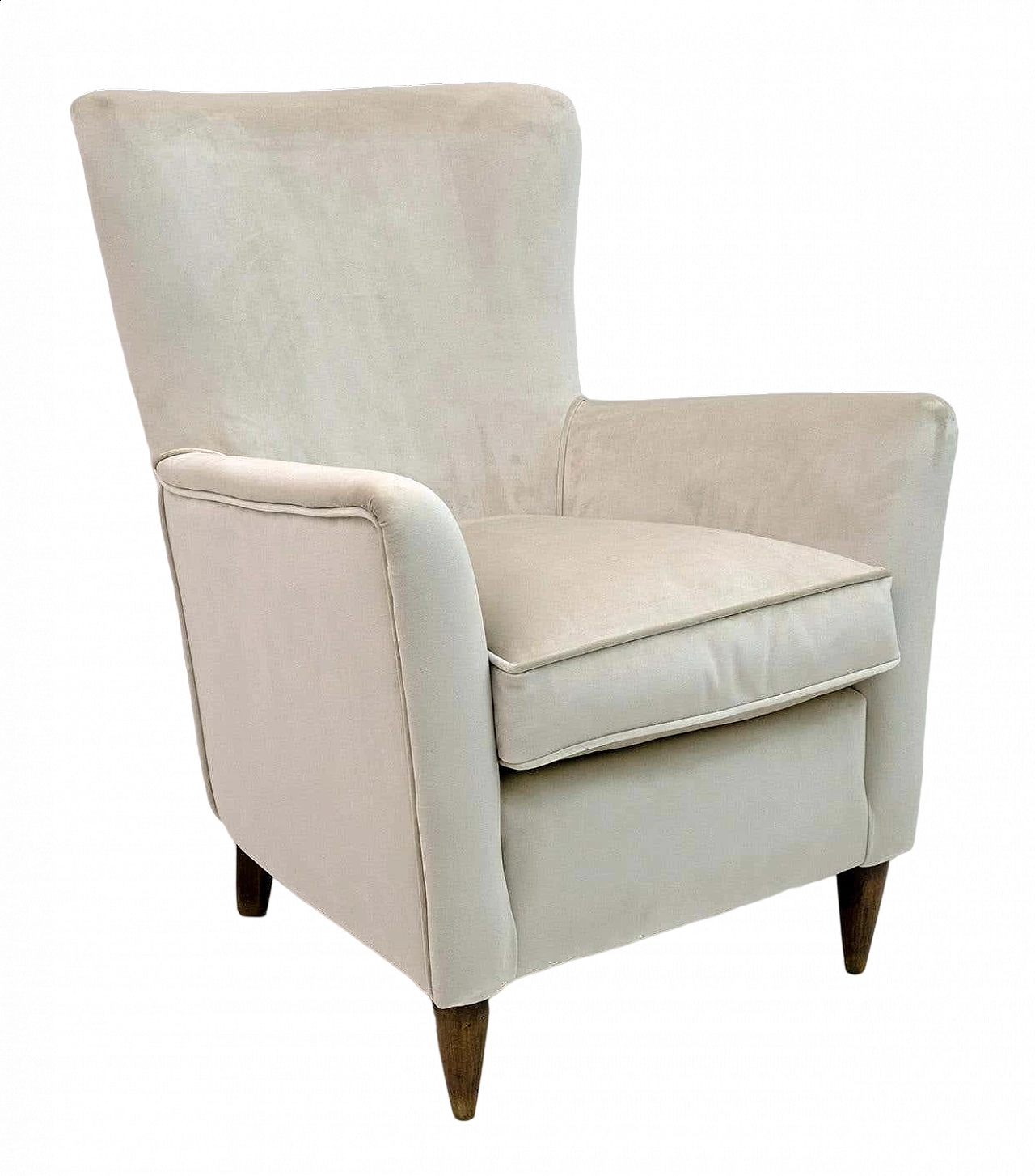 Pair of ivory velvet armchairs attributed to Gio Ponti for ISA Bergamo, 1950s 15