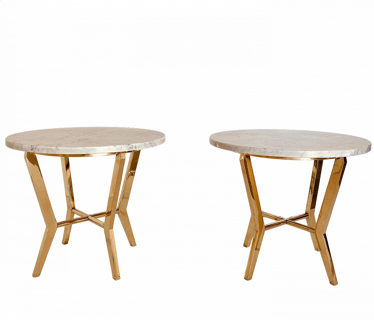 Pair of brass coffee tables with Carrara marble top, 1960s 12